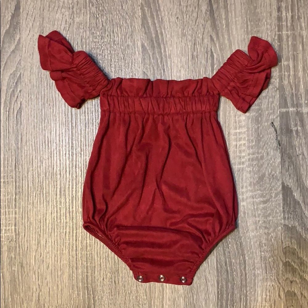 Velvet crimson off the shoulder top.